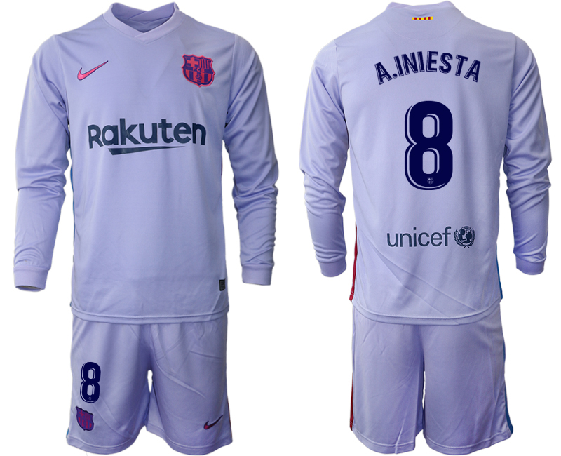 Men 2021-2022 Club Barcelona Second away purple Long Sleeve #8 Soccer Jersey->inter milan jersey->Soccer Club Jersey